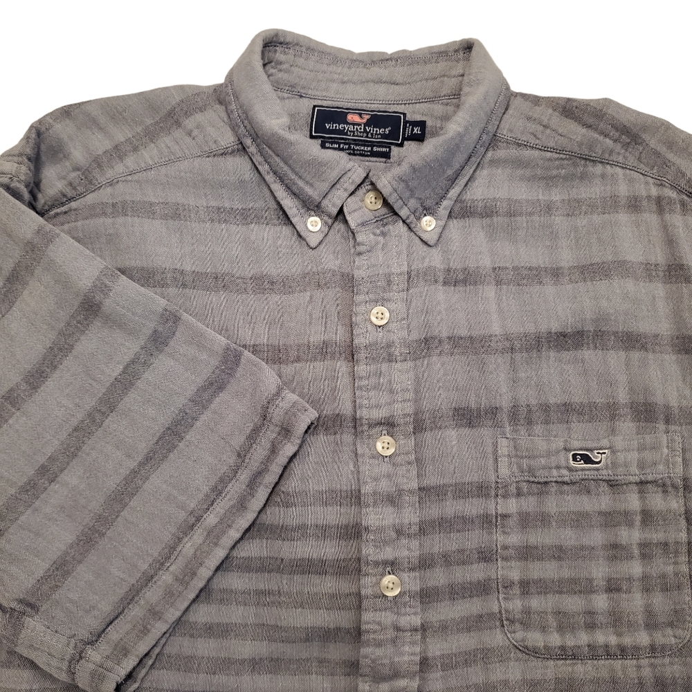 Vineyard Vines Men's Shirt Short Sleeve Button Slim Fit Tucker Gray Stripe XL